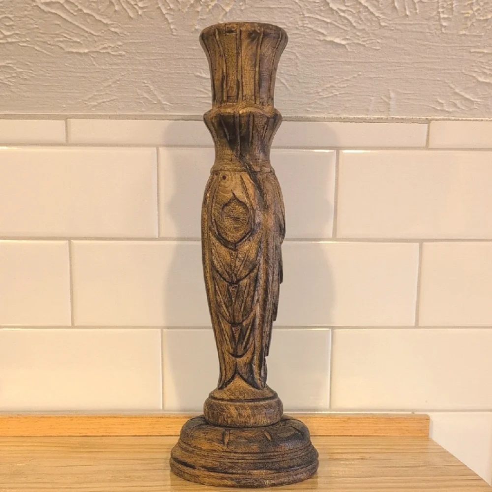 Vintage Wood hand carved, 2 piece tapir candle holder. 12.5